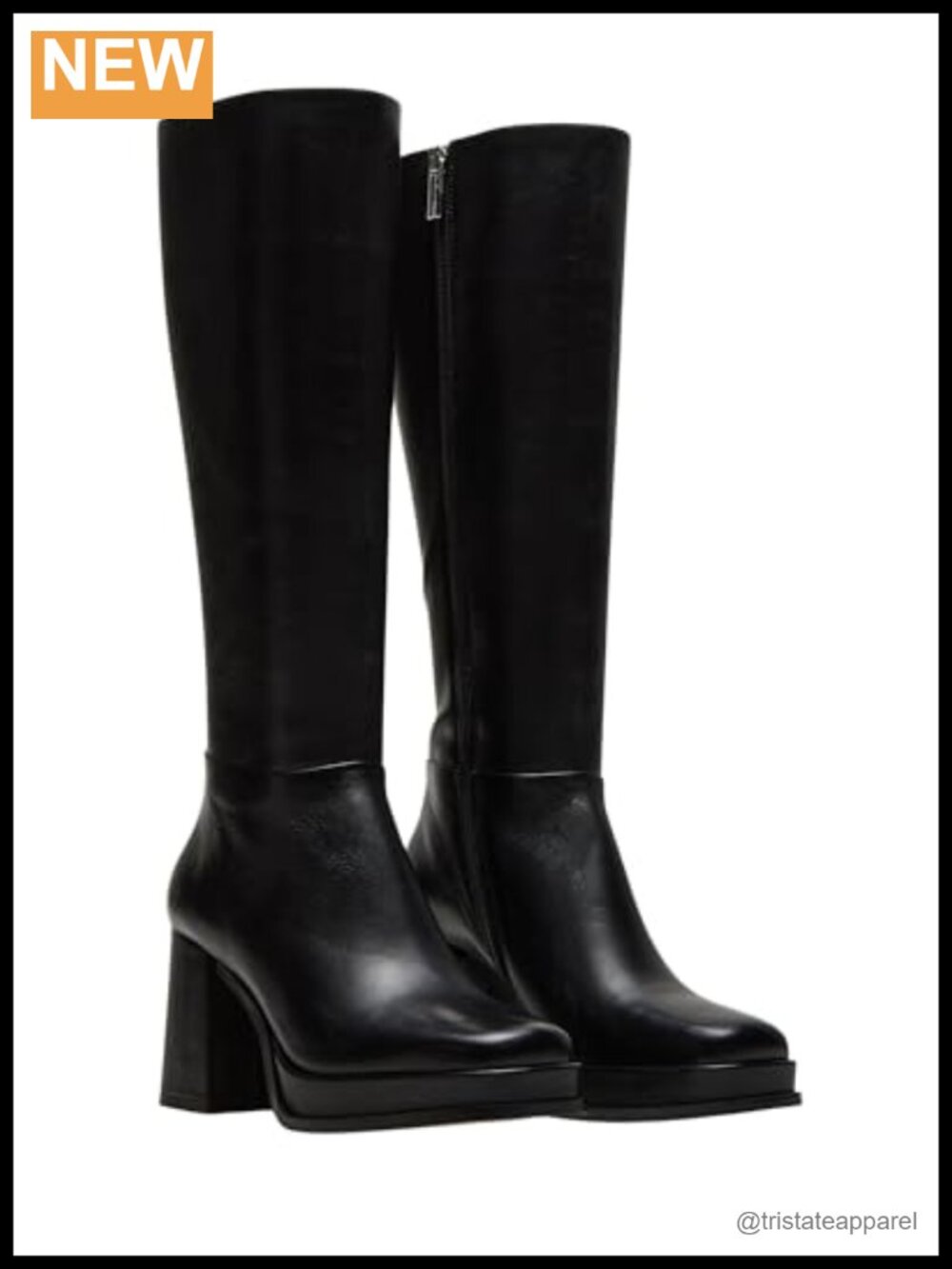 Chic Calf-High Leather Fashion Boots with Block Heel and Platform